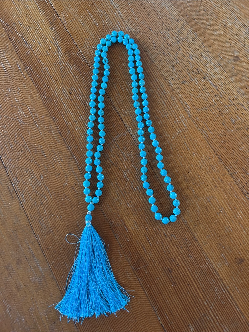 Authentic Turquoise Blue Beaded silk Tassel Mala yoga Buddhist bohemian